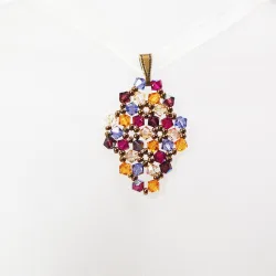 Pendant 45cm - Malvina Rhombus S-Yellow Organza - Pendant 45cm - Laiton bronze